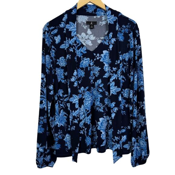 5 for $25| J Jason Wu City Long Sleeve Mock Neck Shirt Blue Floral M - Picture 1 of 10